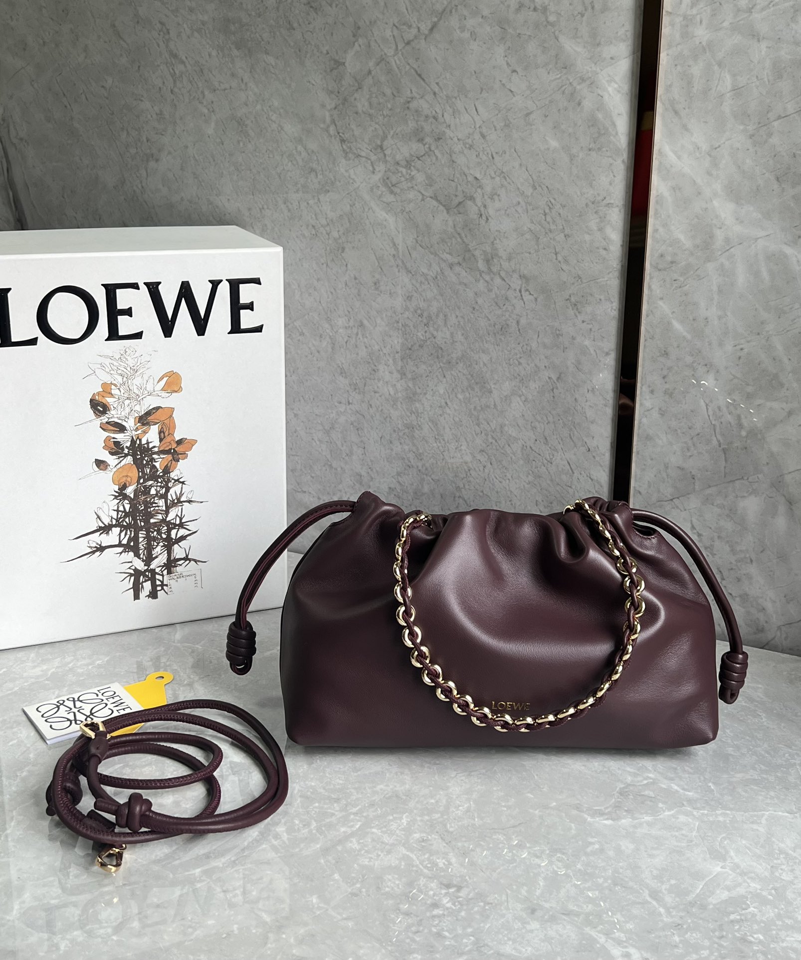 Loewe Medium Flamenco Purse in Mellow Nappa Lambskin Dark Burgundy